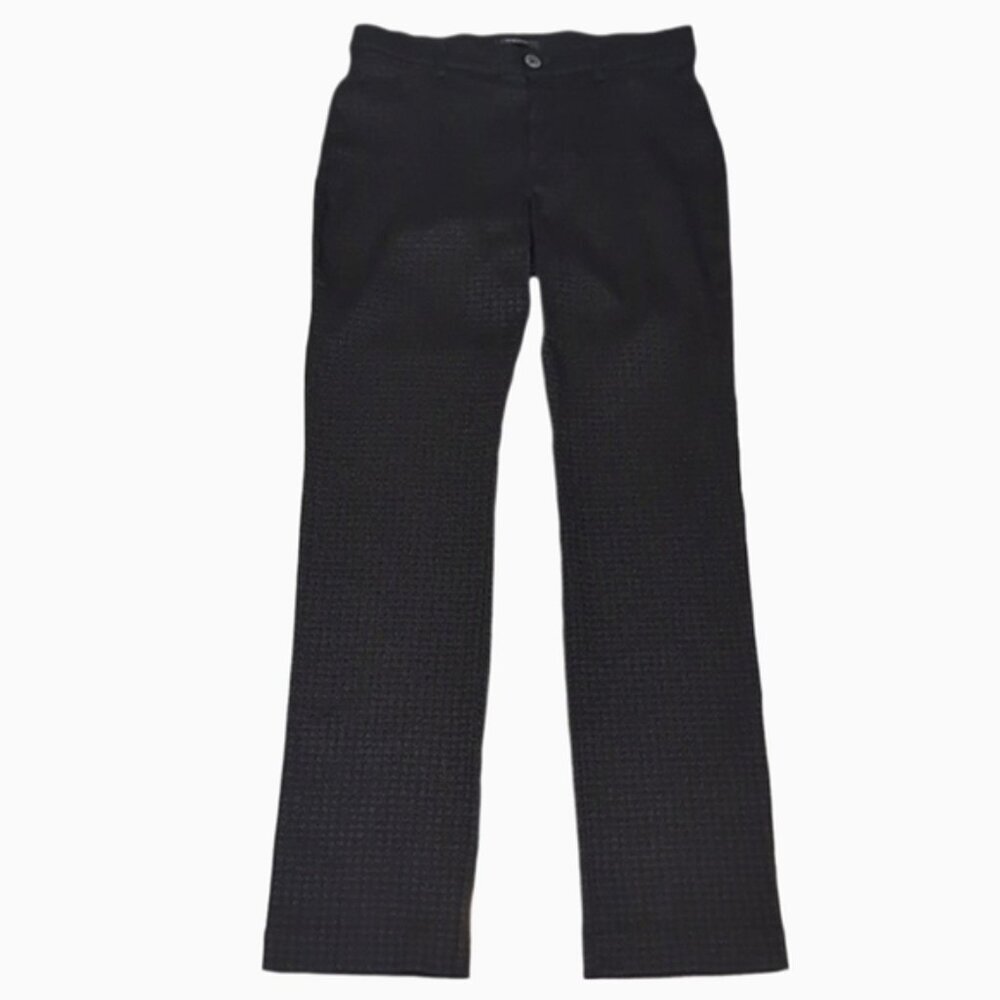 Simon Chang Denim Slim Straight Trouser Pants Stretch Jacquard Office Pull On